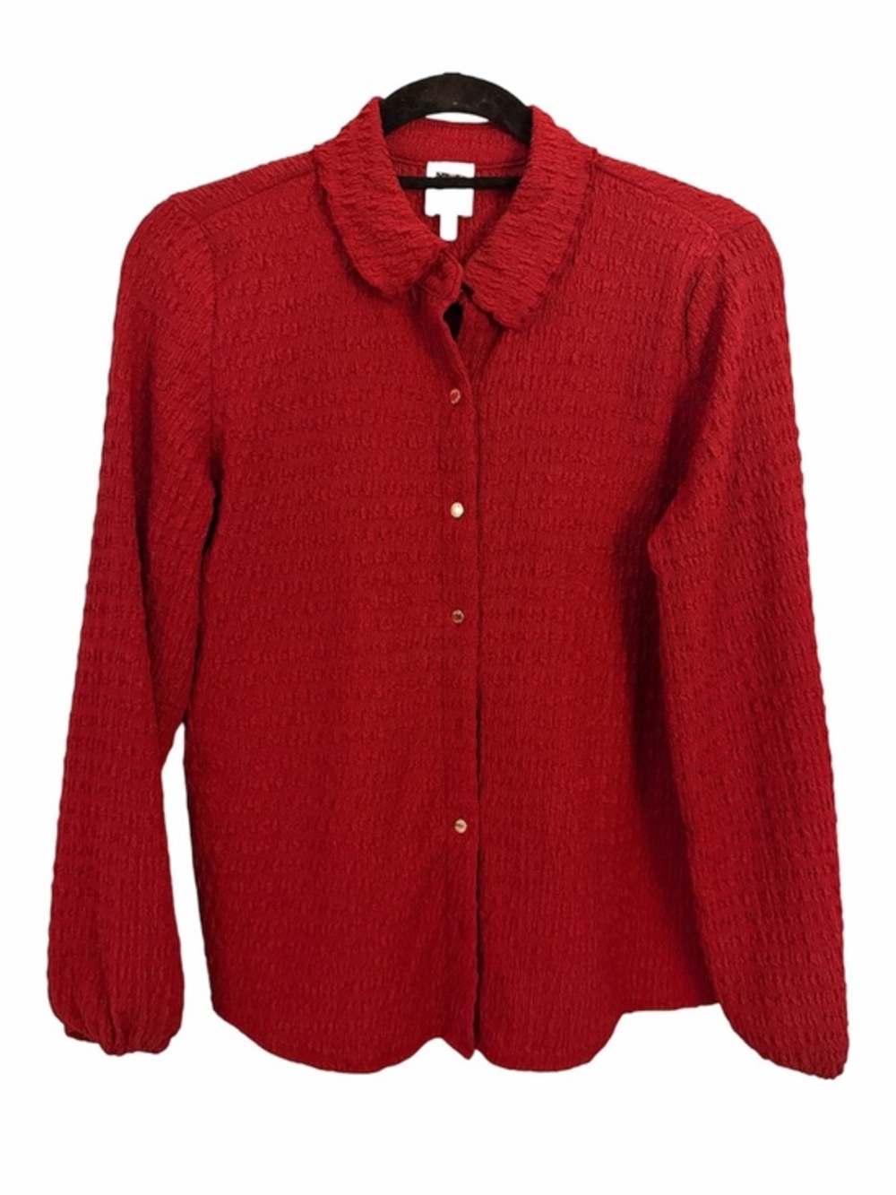 ANNE KLEIN S Crinkled Button-up Blouse Crimson